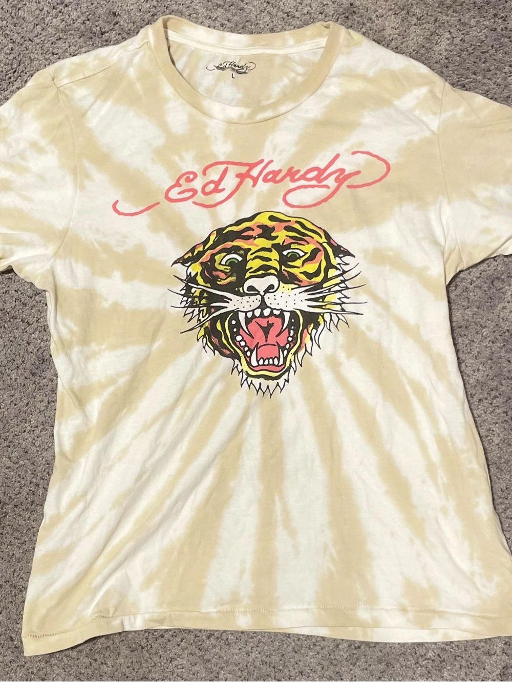 Ed Hardy Tiger Head Tie-Dye T-Shirt Y2K Style Size L